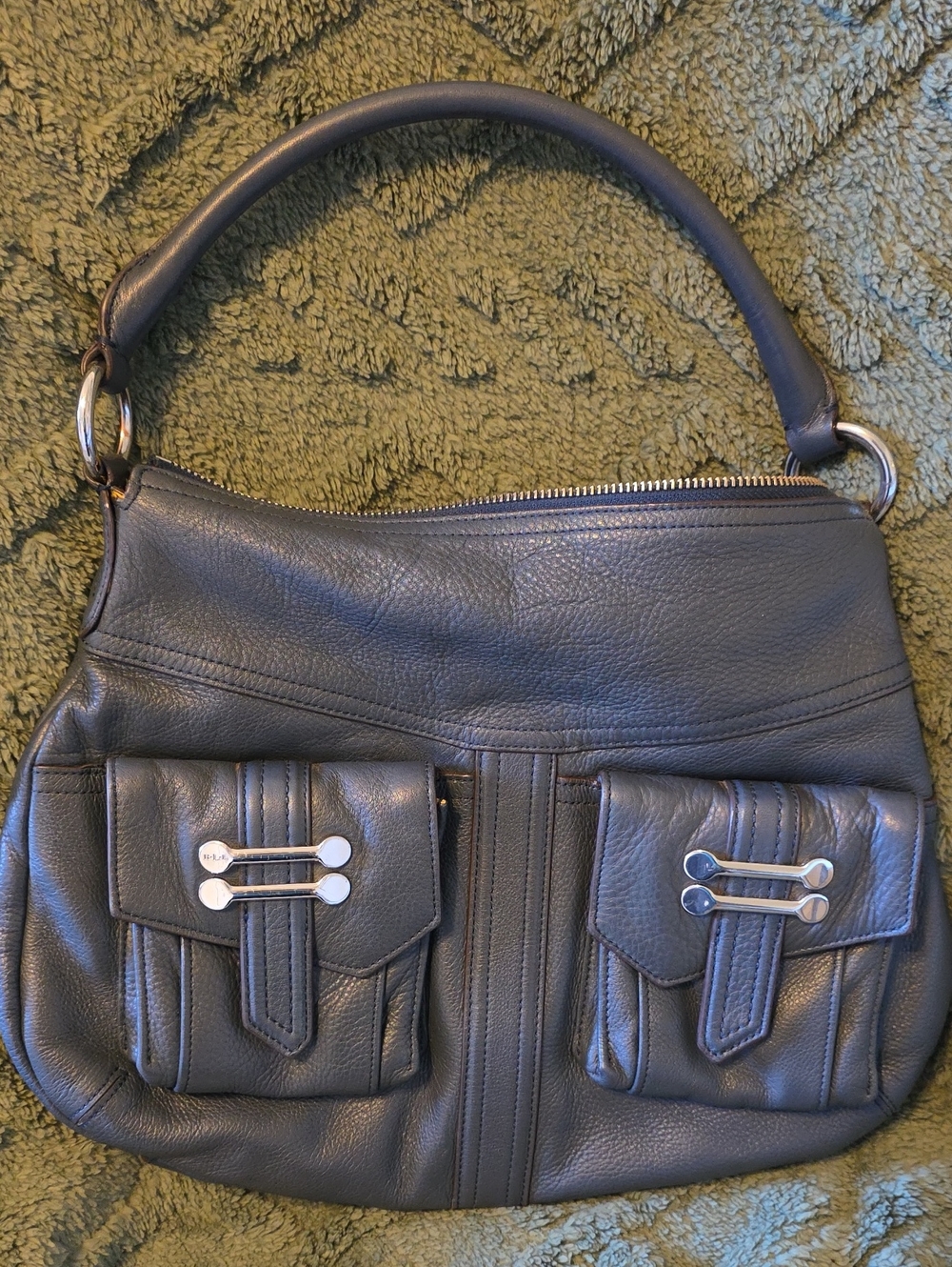 Vtg LAUREN RALPH LAUREN Purse Handbag Blue LEATHER Shoulder Bag Hobo